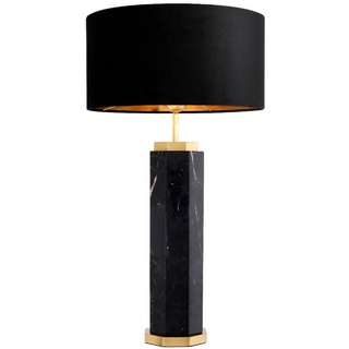 Casa Padrino Luxus Tischleuchte Schwarz / Antik Messing Ø 40 x H. 72,5 cm - Moderne Marmor Tischlampe mit rundem Lampenschirm - Luxus Qualität