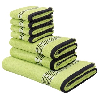 my home Handtuch Set Jonnie, Walkfrottee (Set, 7-St), Handtücher aus 100% Baumwolle, Handtuchset mit gemusterter Bordüre grün