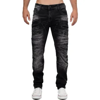 Cipo & Baxx Regular-fit-Jeans Herren Regular Fit Hose Stonewashed BA-CD491 (1-tlg) mit Kontrastnähten in Orange/Weiß schwarz 29