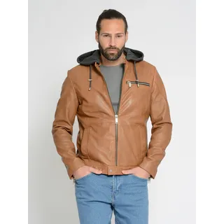 Lederjacke MAZE "42021311", Herren, Gr. 3XL, braun (cognac), Obermaterial: 100% Lammleder. Innenfutter: 100% Polyester. Ärmelfutter: 100% Polyester. Kapuze: 52% Baumwolle. 48% Polyester, Jacken