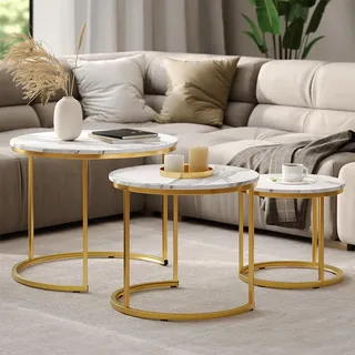 Vicco Couchtisch + Beistelltisch, Montreal, Weiß/Gold, 55 x 55 cm 3 Teile, platzsparend klappbar und vielseitig kombinierbar
