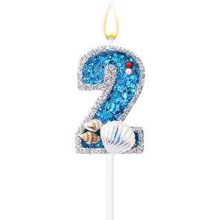 TOYMIS 8 X 5 cm Geburtstagszahlen Kerzen, Blaue Zahlenkerzen für Torte Muschel-Pailletten-Zahlenkerzen für Geburtstag Kerzentortenaufsatz Glitzer-Zahlenkerzen für Jubiläum Themenparty (2)