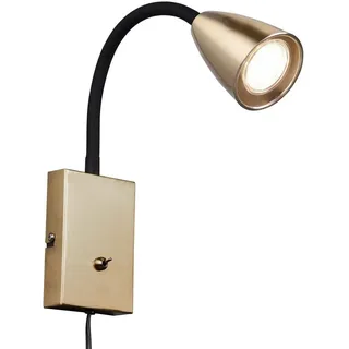 TRIO Leuchten LED Leselampe mit Schalter und Stecker, Höhe 23,5cm, Dimmfunktion, LED wechselbar, Warmweiß, innen Wand-Leuchte mit Kabel, Nachttischlampe & Bett-Lampe zum Lesen goldfarben