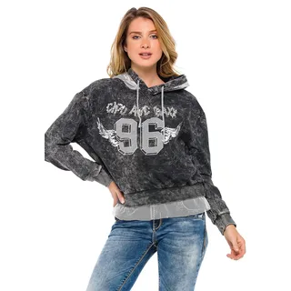 Cipo & Baxx Damen Kapuzensweatshirt WL207 Anthrazit – Stylischer Hoodie mit Kapuze & Kängurutasche – Bequemer Pullover für Freizeit, Alltag & Streetwear - WL207 Anthrazit XL - XL