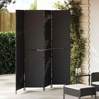 Xhnifbn Paravent Schwarz 195 x 180 cm faltbar aus UV-beständigem Poly-Rattan mit mattem Finish und einfacher Montage Modernes Design für Wohnzimmer Büro Flur und Schlafzimmer