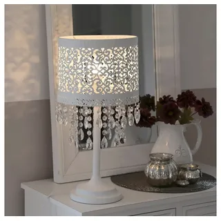 Grafelstein Tischleuchte Tischlampe MARRAKECH weiß Metall mit orientalischem Muster Kristallen
