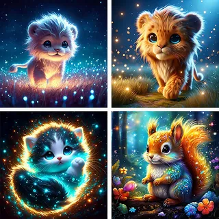 FLAJZ 4 Pack Malen Nach Zahlen Kinder, 4 Paint By Numbers Cartoon Tiere, Diy Handgemalt öLgemäLde Leinwand füR Home DéCor, füR Jungen Und MäDchen Im Alter Von 5–6–7–9–10 Jahren