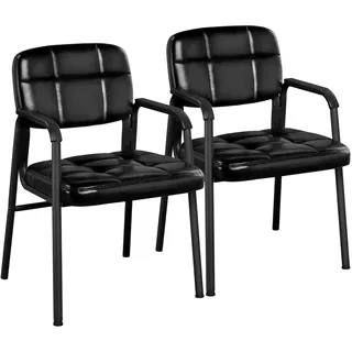 Yaheetech Esszimmerstühle Küchenstühle mit Armlehnen 2 Stück, Wartezimmerstuhl Polsterstuhl, Besucherstühle mit hochwertiger Polsterung und Kunstlederbezug für Esszimmer/Büro/Konferenz-Raum Schwarz
