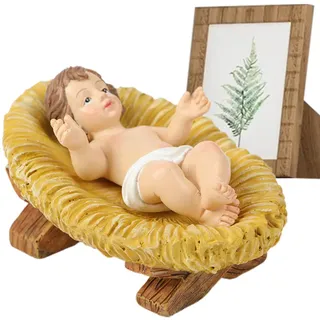 YNPQTDS Jesuskind Figur mit Krippe, Kunstharz Krippen-Skulptur für Weihnachtsdekoration, Weihnachtsbaby Jesus und Manger Set, Baby Jesus in Krippe Figur, handbemalte Minis Baby Jesus Figur