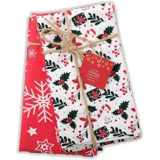 Famanu Geschirrtücher Weihnachts-Set - 100% Baumwolle, 50x70 cm, Rot Weiß
