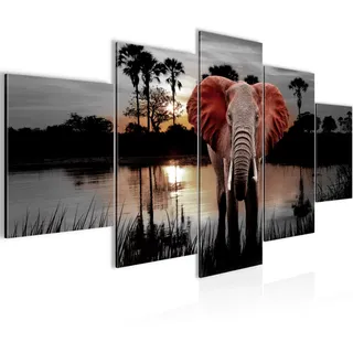 Runa Art - Bilder Afrika Elefant 200 x 100 cm 5 Teilig XXL Wanddekoration Design Grau 001951b