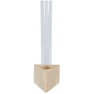Decoris season decorations Tischvase, Reagenzglas Kunststoff mit Holz Ständer 5x15cm Klar Transparent braun