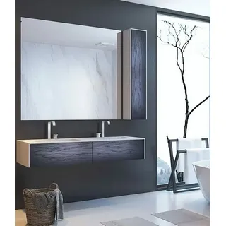 Henneke Doppelwaschtisch Corian® WoodOne eckig mit Unterschrank einreihig, Fugenlos aus Mineralwerkstoff 140 cm x 50 cm
