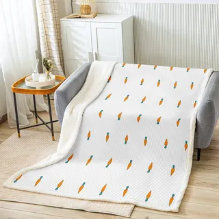 Loussiesd Karotte Decke 100x130cm Kinder Süße Karotten Streifen Wohndecke Jungen Mädchen Kaninchen Futterdeko Kuscheldecke Mikrofaser Weiß Streifen Linien Schlafzimmer Flanell Fleecedecke