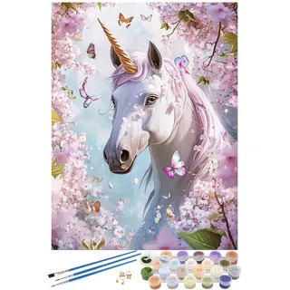 Malen Nach Zahlen Erwachsene Einhorn Malen Nach Zahlen Schmetterling Malen Nach Zahlen ab 7 Jahre Mädchen, Handgemalt Ölgemälde für Anfänger mit 3 Pinseln und Acrylfarbe, 50x70cm mit Rahmen -6136