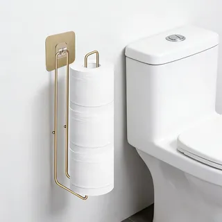 Yilnlg Toilettenpapierhalt, Edelstahl Toilettenpapierhalter Gold, Selbstklebender Klopapier Aufbewahrung für 3 Rollen Ersatzrollenhalter Toilettenpapier