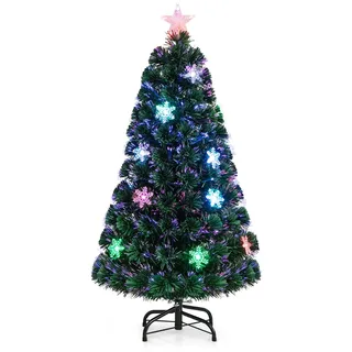 Costway Weihnachtsbaum mit Glasfaser-Farbwechsler und Sternspitze Grün 120 cm
