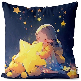 Kissenbezug, VOID (1 Stück), Sternenmädchen Anime Kind Nacht Stern Zeichentrick gute nacht schlafe bunt 50 cm x 50 cm