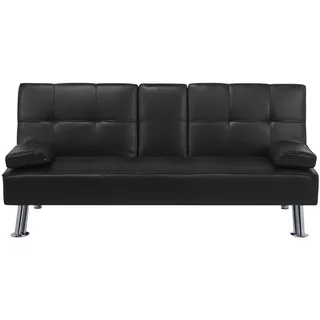 Beliani Schlafsofa Kunstleder 3-Sitzer Schwarz