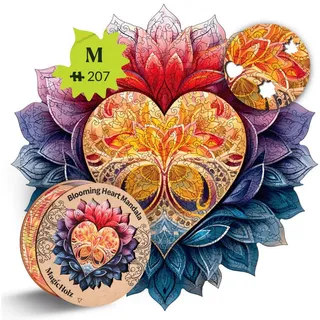 MagicHolz Puzzle Blühendes Herz Mandala Holzpuzzle (2D), 297 Puzzleteile beige 35 cm x 35 cm