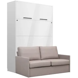 QMM TraumMöbel Schrankbett, Weiß Hochglanz, Holzwerkstoff, Holz, 140x200 cm, Schlafzimmer, Betten, Klappbetten