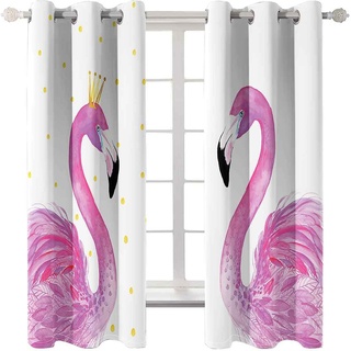 PVMLVM 3D Gedruckt Gardine Vorhänge - Rosa Flamingo - 2 Stück Verdunklungsvorhang Ösen Vorhang Blickdicht Polyester Vorhänge Für Schlafzimmer Wohnzimmer Fensterdekoration 183x214cm