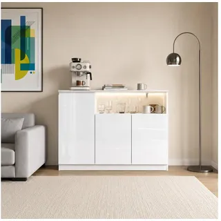 FUFU&GAGA Sideboard Hochglanz Kommode mit LED-Beleuchtung, weiß, 80-200 cm weiß 120 cm x 81 cm x 40 cm