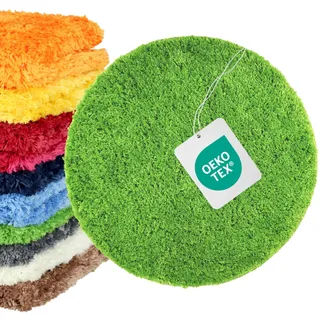 WohnDirect Badezimmerteppich Rund Ø 56 cm Grün – Badematte Rund Flauschig & rutschfest, Kleiner Badvorleger Saugstark, Waschbar, für Gäste-Bad & Fußbodenheizung