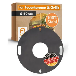 Feuerfest 123 Grillplatte rund I Ø 60cm I Feuerplatte aus Feinkorn-Stahl I Massive Plancha-Platte mit 4mm Stärke I Grillaufsatz für Feuerschale, Feuertonne, BBQ-Grilltonne & Kugelgrill