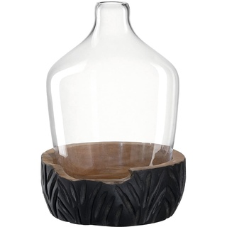 LEONARDO HOME 084398 Vase mit Holzsockel CASOLARE 33 cm schwarz, Materialmix