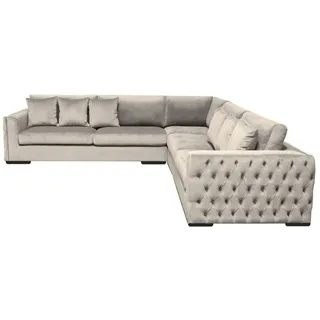 JVmoebel Ecksofa Beige Samt Wohnlandschaft mit Edelstahlfüßen und Rückenkissen, Made in Europa beige