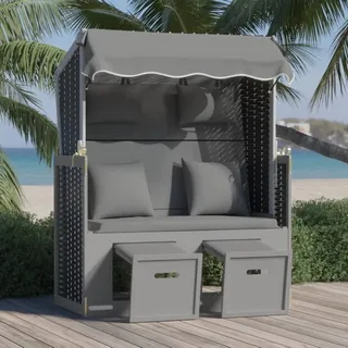 vidaXL Strandkorb mit Kissen Poly Rattan Massivholz Anthrazit Schwarz