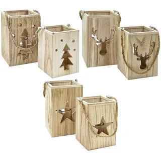 2er Set Weihnachtliche Laterne - Windlicht mit Kerzenglas - 24 cm & 19 cm Hirsch Baum Stern