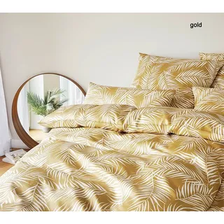 Elegante Mako Satin Bettwäsche Maison Leaves - 135x200 cm + 40x80 cm	gold
