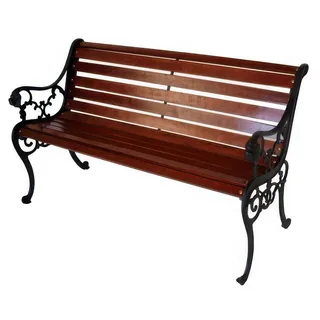 Bank Gusseisen Holz Dunkerque - 130 x 61 x 72 cm (B x T x H) - 2-Sitzer - Holzbelattung im Farbton Mahagoni - Gestell schwarz beschichtet