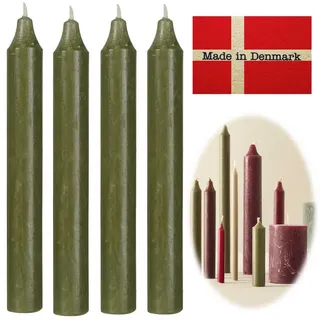 LS-LebenStil Tafelkerze Exklusive Stabkerzen Ribe Rustik 4 ́er Set Waldgrün 18x2,2cm (Made in Denmark - iB Laursen Denmark - Unparfümiert Spitzkerzen Tafelkerzen, 4-tlg., für Tischdeko Hochzeit Taufe Advent Weihnachten) grün
