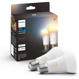 Philips Hue White Ambiance E27 LED Leuchten 2-er Pack, 2x1100, dimmbare LED Lampen für das Hue Lichtsystem mit 16 Mio. Farben, smarte Lichtsteuerung über Sprache und App