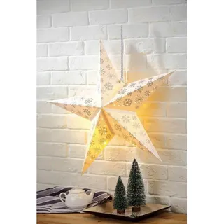 Harms Import Dekostern SCHNEEFLOCKE, 1 St., 60cm Durchmesser, Papier weiss, 10x LED