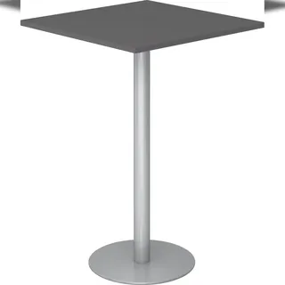 bümö Stehtisch Büro, Bistrotisch eckig 80 x 80 cm - Bartisch graphit, Stehtisch Holz-Platte, Säule aus Metall in silber, Buffettisch, Säulentisch,