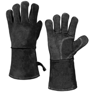 cofi1453 Grillhandschuhe Grillhandschuhe schwarzem Leder hitzebeständig Kamin-Handschuhe schwarz