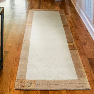 Wollteppich LUXOR LIVING "India" Gr. 12, beige, B:80cm H:20mm L:200cm, Wolle, Teppiche, Designer-Teppich Knüpfteppich Schurwollteppich Teppich, reine Wolle, handgeknüpft, mit Bordüre, auch als Läufer