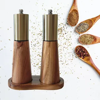 Goldfarbenes Salz- und Pfeffermühlen-Set, Salz- und Pfeffermühlen-Set aus Holz, goldene Salz- und Pfefferstreuer, moderne Salz- und Pfefferstreuer, Pfeffermühle mit Keramikkern, Pfeffermühle für