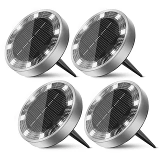 Peasur Solar Bodenleuchten Aussen, 4 Stück 8 LED Solarlampen für Außen Garten Wetterfest, Solarleuchten Gartenbeleuchtung für Boden Weg Rasen Gehweg Kaltweiss