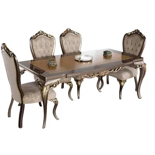 Stuhl Set 4x Lehn Stühle Esszimmerstuhl Holz Luxus Esszimmer Stoff Barock Stühle