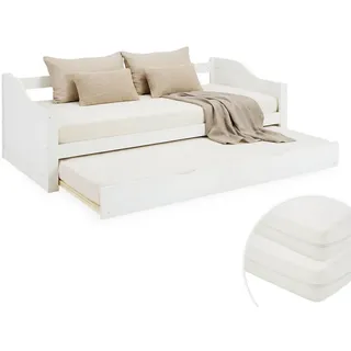 Homestyle4u Ausziehbett 90 x 200 cm Weiß