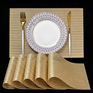 FAVE 6er-Set rechteckige Platzsets Abwaschbar, Gold, hitzebeständige PVC-Tischsets, Tischsets Abwaschbar für Feste, Hochzeiten, Restaurant & Home Decor (Gold Weizenmuster, 30 x 45 cm - 6 Stück)