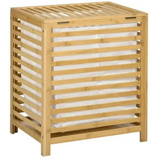 MC Star Wäschekorb 55L Bambus Wäschetruhe mit Deckel und entnehmbarem Wäschesack (für Schlafzimmer und Bad 50x36x60cm Natur) schwarz
