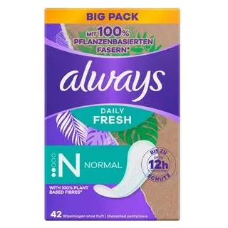 Always Slipeinlagen Daily Fresh Normal, normal, ohne Duft, aus Bio-Baumwolle, 42 Stück,