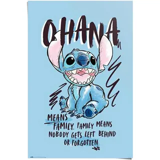 REINDERS Poster, Disney Stitch Ohana, Kinderzimmer, Poster, Wanddeko, Room Decor, Bilderdruckpapier, Blau, 91,5 x 61