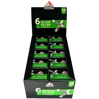 Gizeh Active Tips - Aktivkohlefilter mit Keramikkappen - 10 x 34 Filter